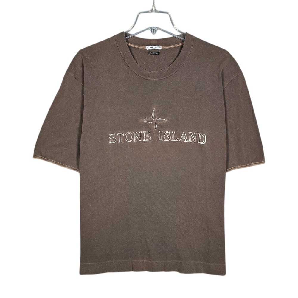 Vintage Stone Island T-Shirt Mens‎ Medium Embroidered Logo Brown 80s 90s Italy
